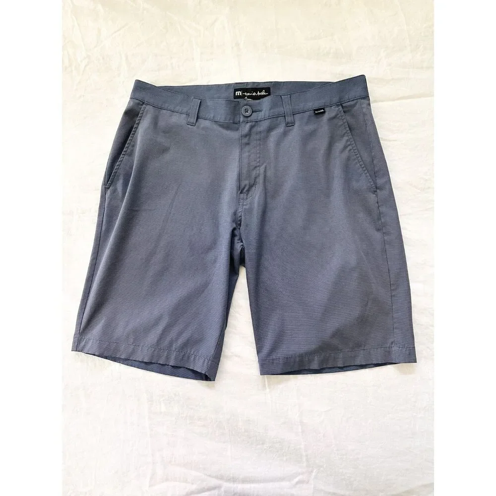 TravisMathew Golf Shorts Mens 34 Blue Performance Stretch Flat Front Casual